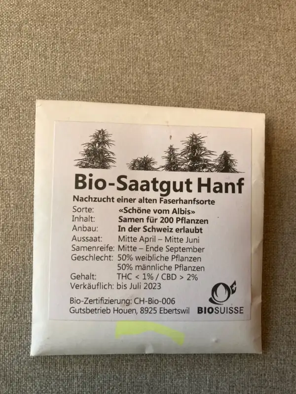 Cannabis: Bio Saatgut Hanf, kein THC, CBD > 2%